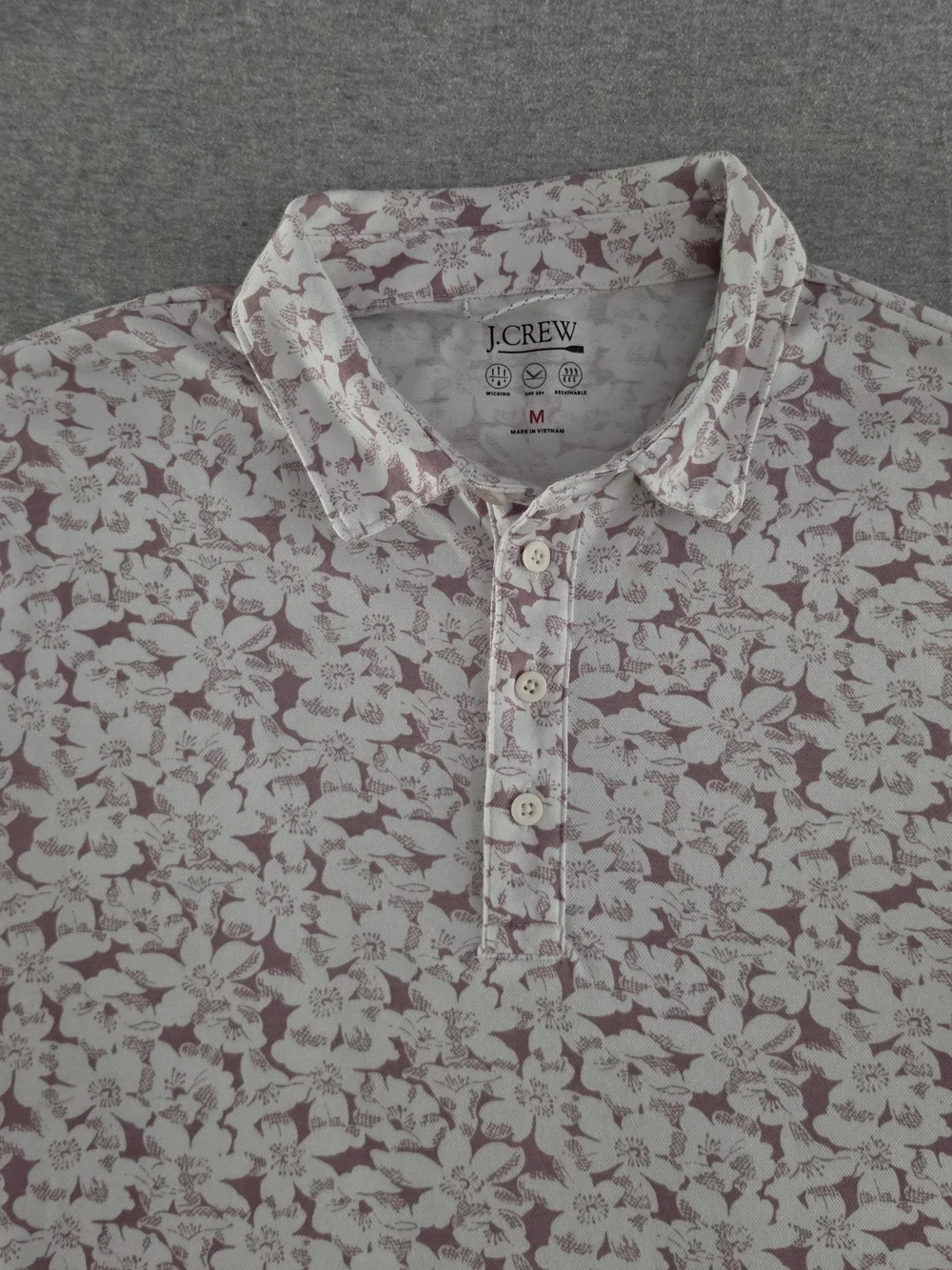 J. Crew Men's Pale Pink Floral Polo Shirt Medium